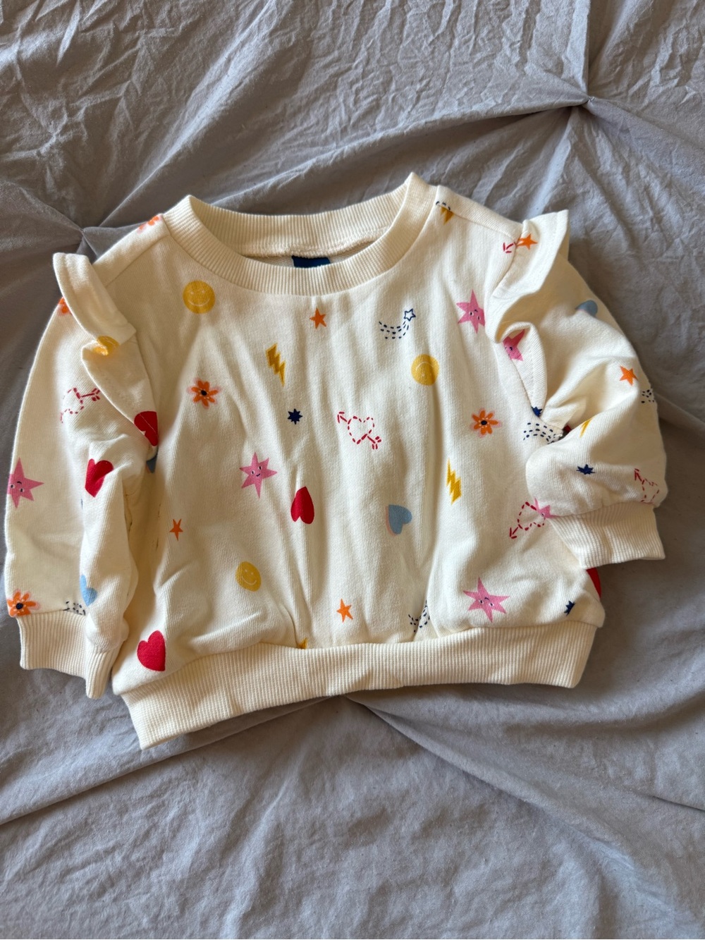 Old Navy Cream Baby Sweatshirt with Colorful Heart & Star Prints